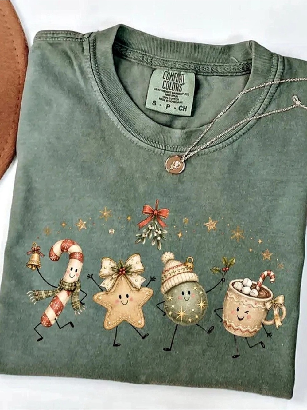 Comfort Color Moss Christmas Graphic Tee Like New